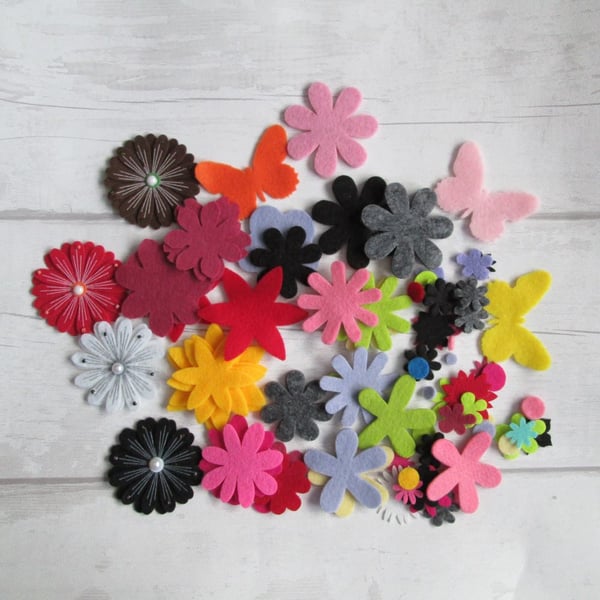 Assorted Felt Flowers and Butterflies, Embellishments, Appliques