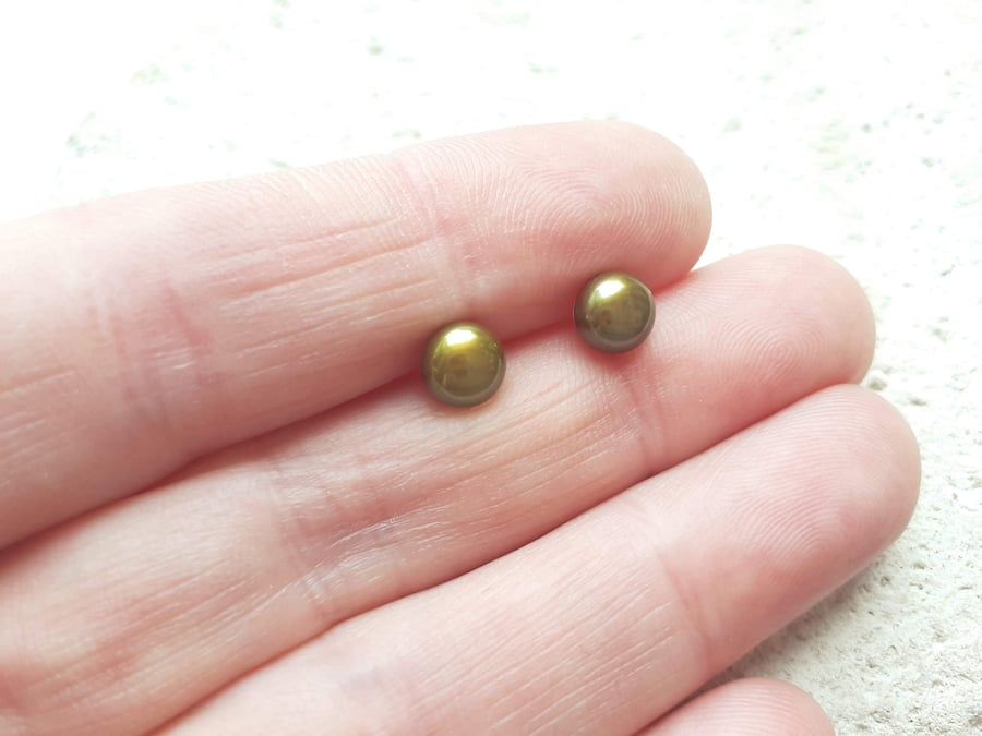 6-6.5mm, Bronze Gold Freshwater Pearl Stud Earrings