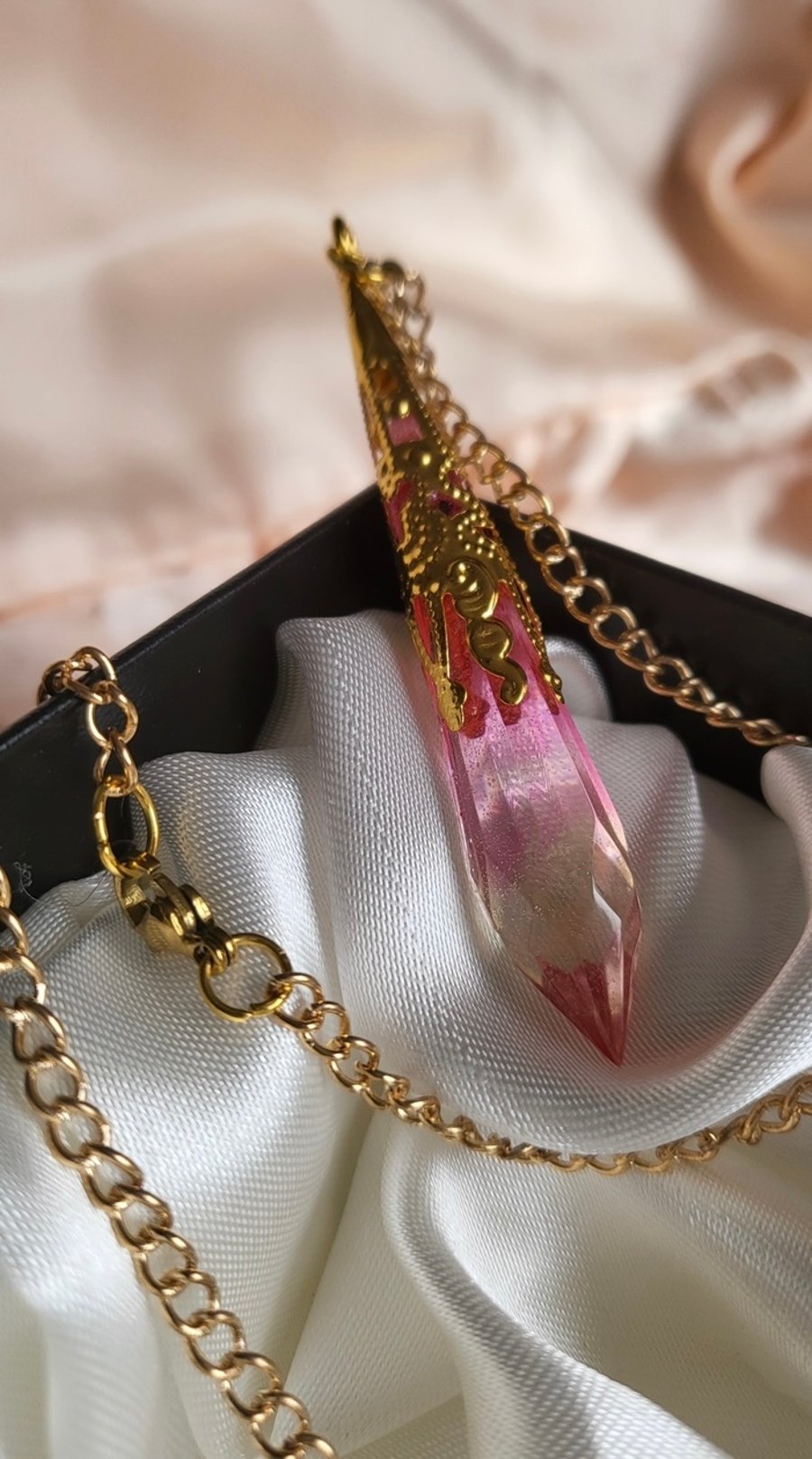 Small Pastel Pink, Yellow And Gold Resin Crystal Necklace 