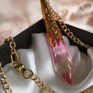 Small Pastel Pink, Yellow And Gold Resin Crystal Necklace 