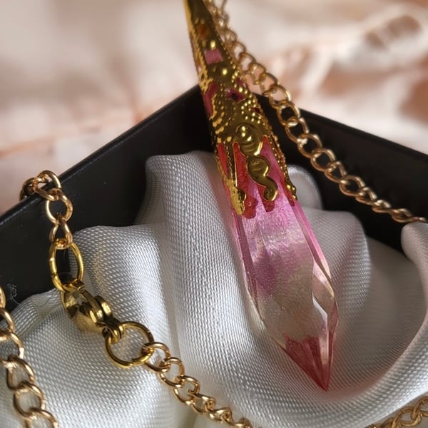 Small Pastel Pink, Yellow And Gold Resin Crystal Necklace 