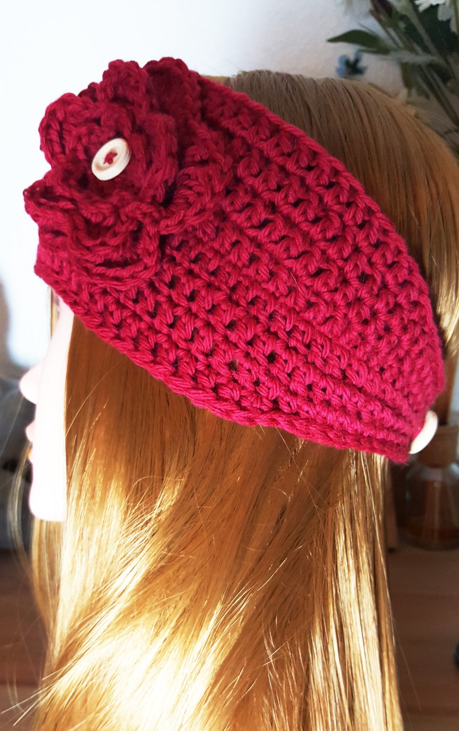 Cranberry Crocheted Headwarmer 