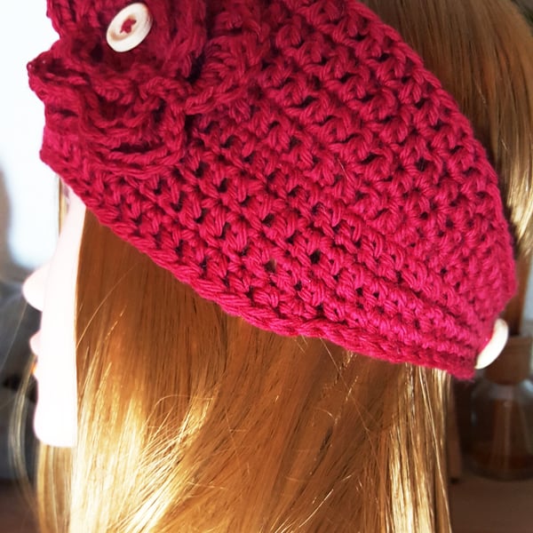 Cranberry Crocheted Headwarmer 