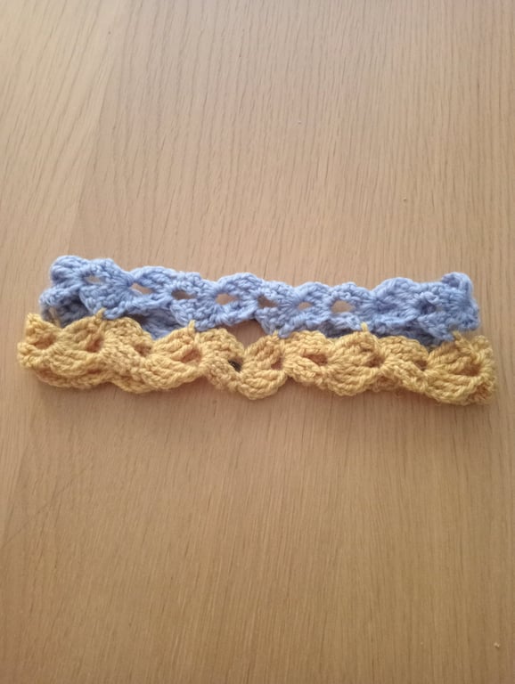 Quirky Two-Tone Crochet Headband in Lilac and Mustard Yellow