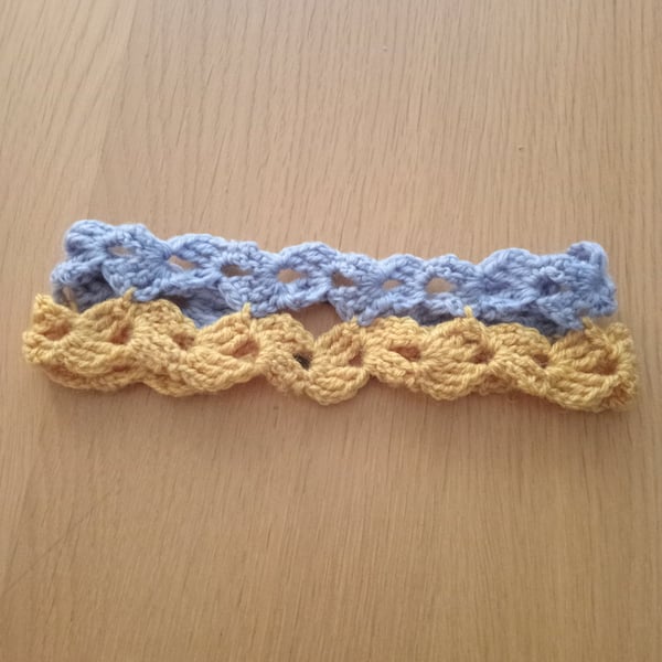 Quirky Two-Tone Crochet Headband in Lilac and Mustard Yellow