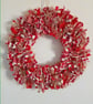 Rag rug red and gold round wreath 