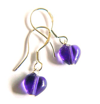 Amethyst Glass Mini Heart Earrings