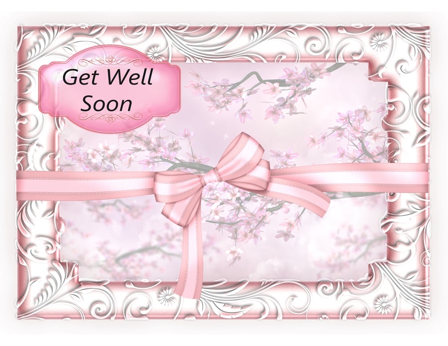 3D Get Well Soon Pink blossom and bow