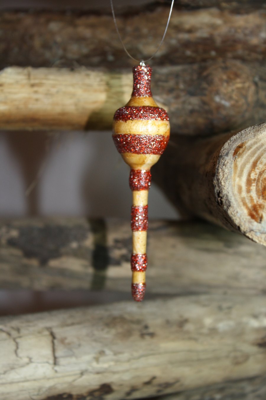 Unique Red and Silver Wooden Christmas Decoration