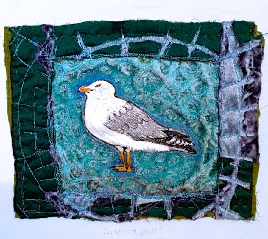 Stitched seabird interior wallpiece.