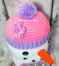 Crochet pink snowlady, snowman hat,  Age 3-6 years approx - Image 5