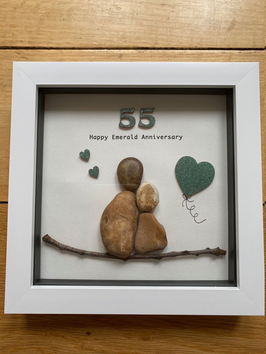 Emerald Wedding Anniversary Pebble Artwork Frame, 55th Wedding Anniversary Gift,