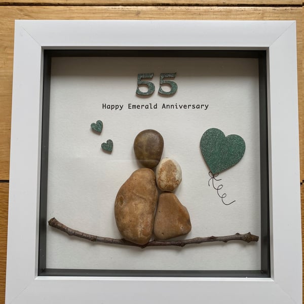 Emerald Wedding Anniversary Pebble Artwork Frame, 55th Wedding Anniversary Gift,