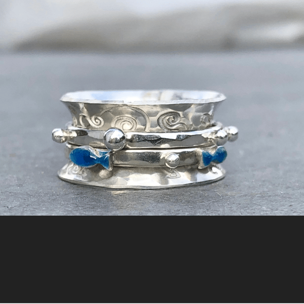Fish Spinner Ring, Enamel Ring, silver spinner ring, fish ring, enamel jewellery