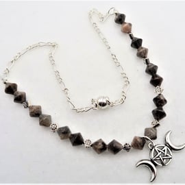 Genuine Black Moonstone Triple Moon Necklace.