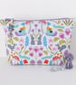 Make up bag, zipped pouch, cosmetic bag, gnomes, mushrooms, bunnies. - Image 1