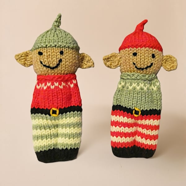 Handmade knitted pair of pocket dolls - elves