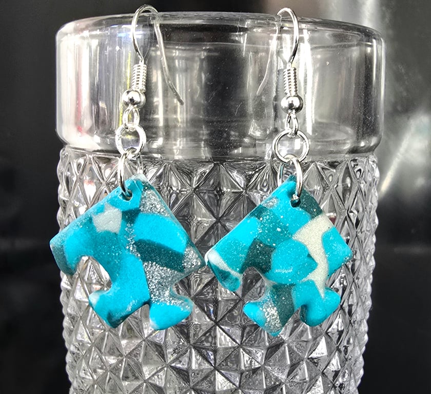Handmade polymer clay and silver plated jigsaw earrings