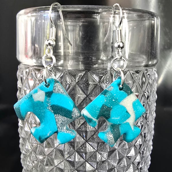 Handmade polymer clay and silver plated jigsaw earrings