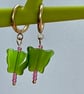 Green cat's eye huggie butterfly hoops pink toho beads gold tone - Image 4