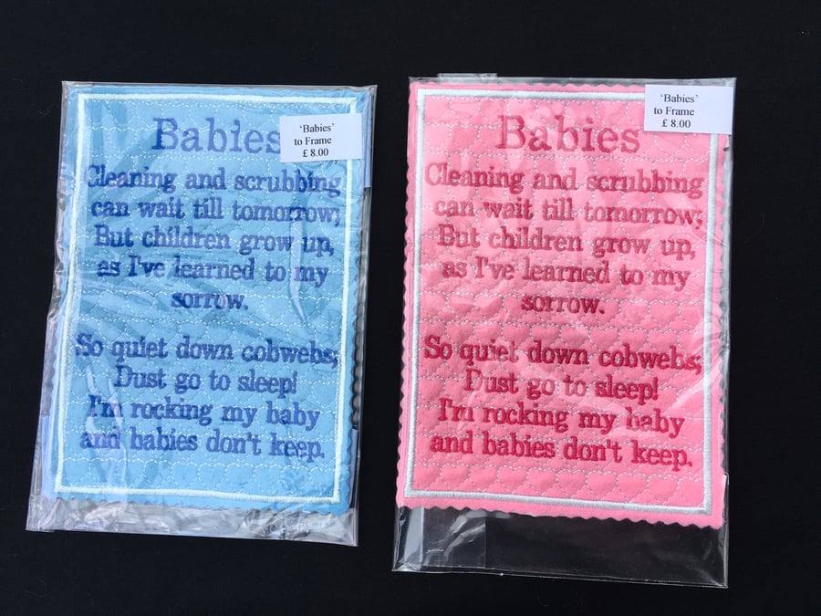 New Mum Gift. Nursery Rhyme ‘Babies‘  Ready for You to Frame. Pink or Blue.