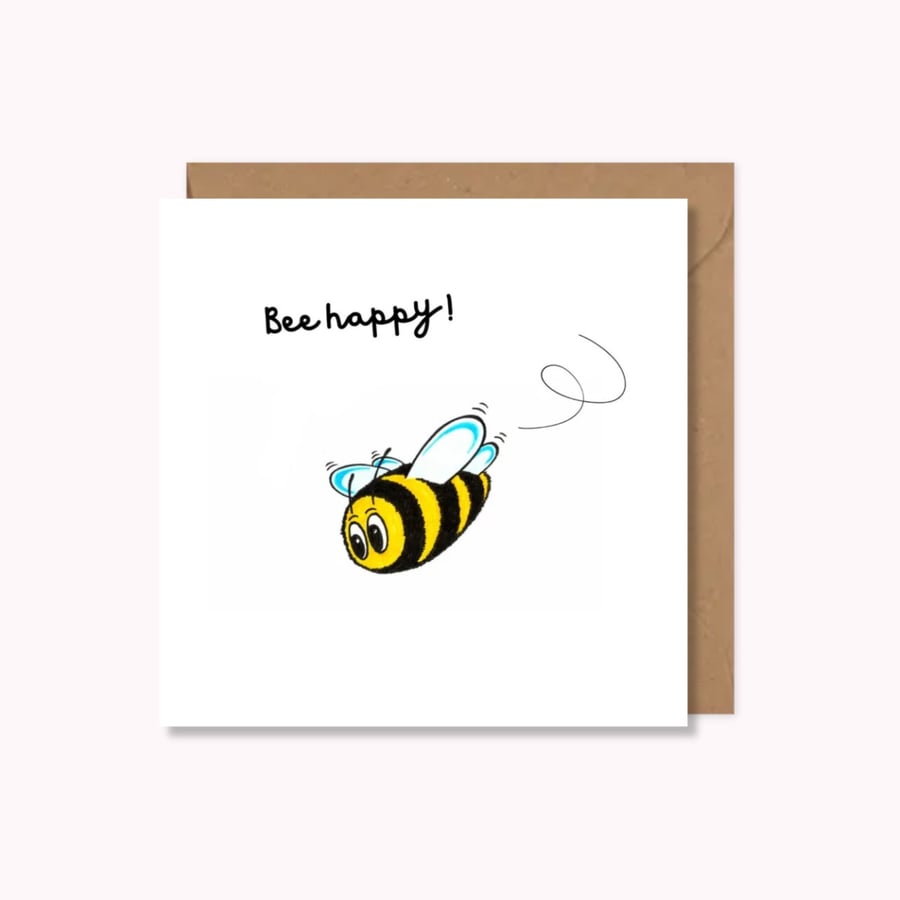 Bee Happy Greeting Card: Bumble Bee Pencil Illustration (221)