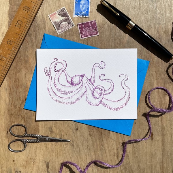 Octopus Illustrated Blank Greeting Card