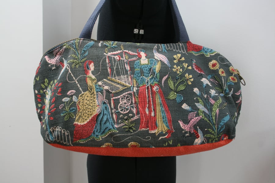 Overnight bag - upcycled and vintage weaving spinning retro holdall tote handbag