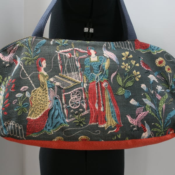 Overnight bag - upcycled and vintage weaving spinning retro holdall tote handbag