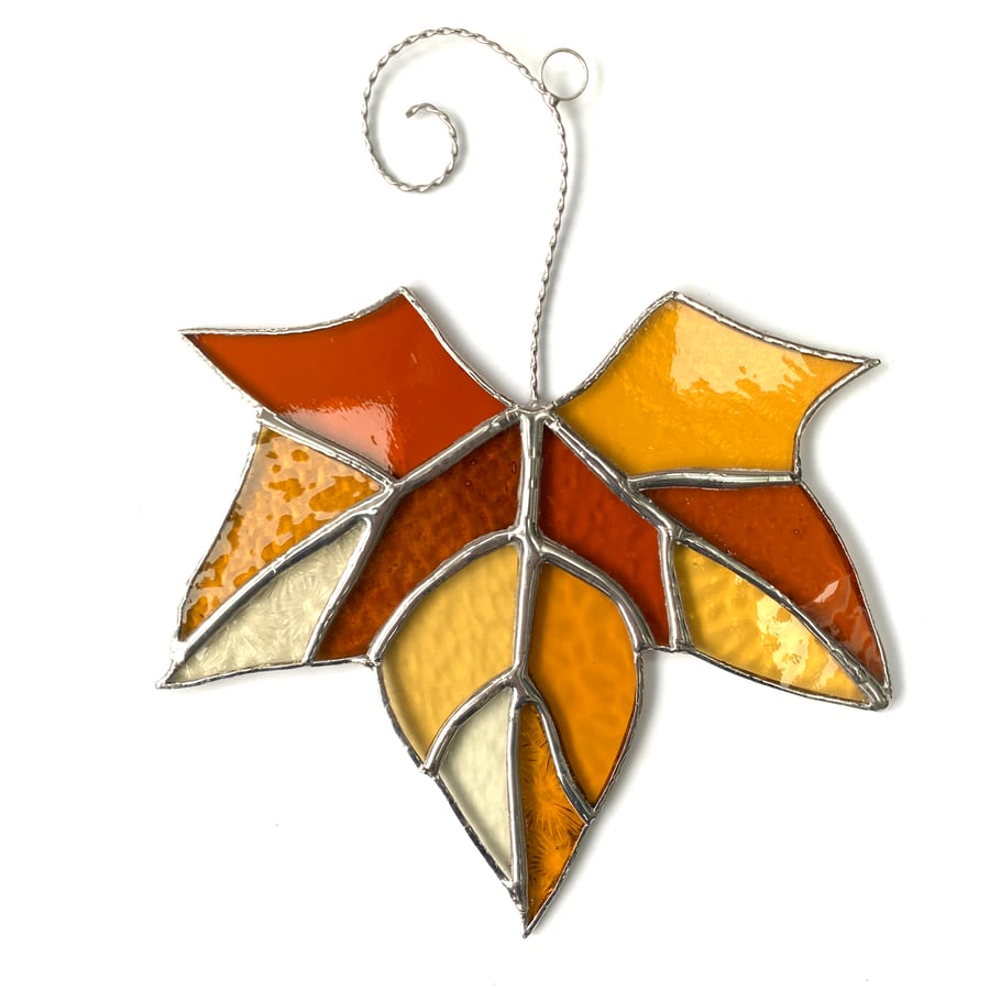 Stained Glass Maple Leaf Suncatcher - Handmade Hanging Window Decoration 