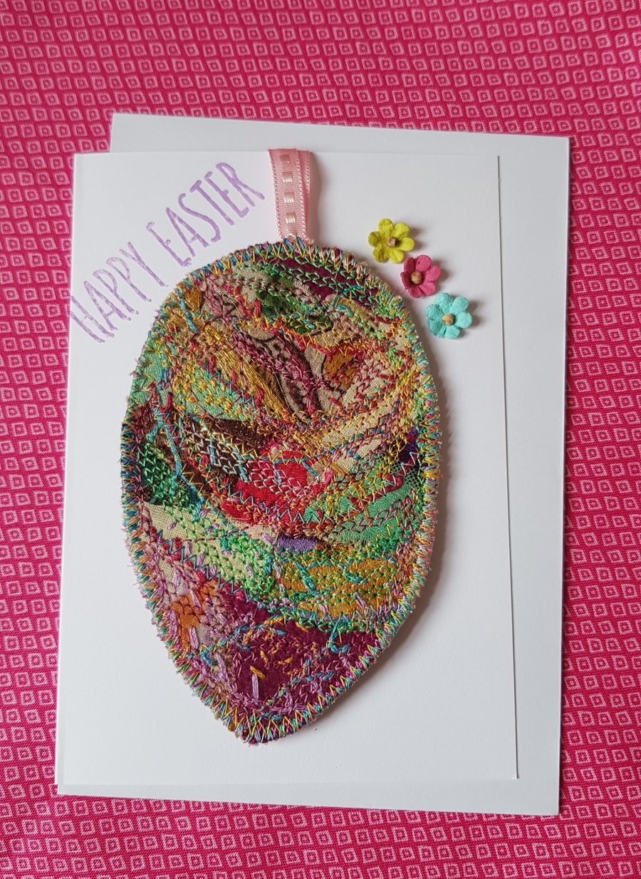 Sari silk Easter Egg hanging decoration in a card