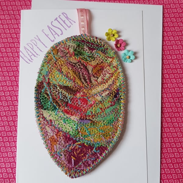 Sari silk Easter Egg hanging decoration in a card