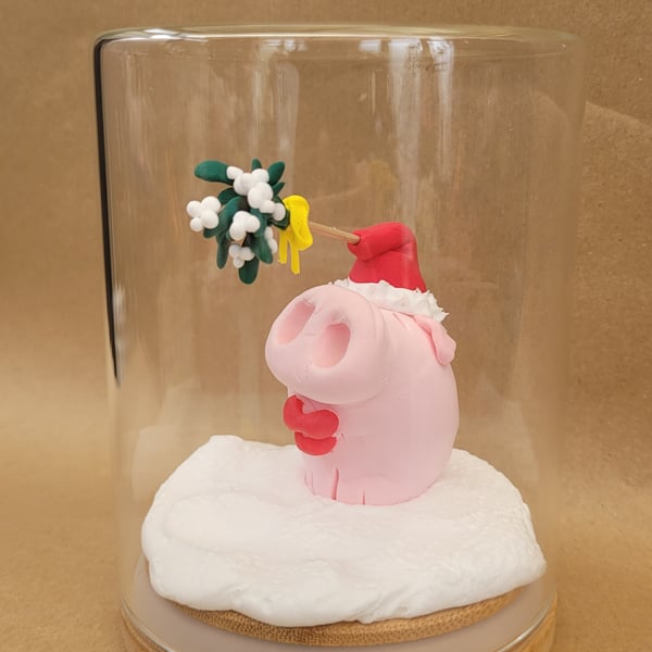 Kiss me you swine! - Handmade Pig ornament in a glass jar 