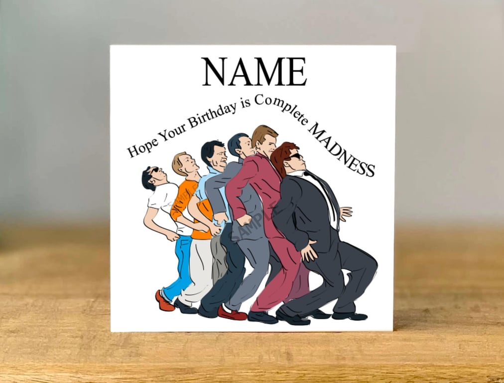 Personalised Madness Birthday Card, Ska Music, mum, dad, grandad, gran, son