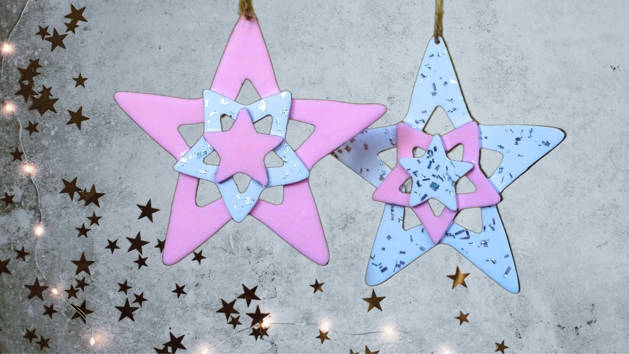 Pink Handmade Star Christmas Decorations - Set of 4