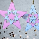 Pink Handmade Star Christmas Decorations - Set of 4