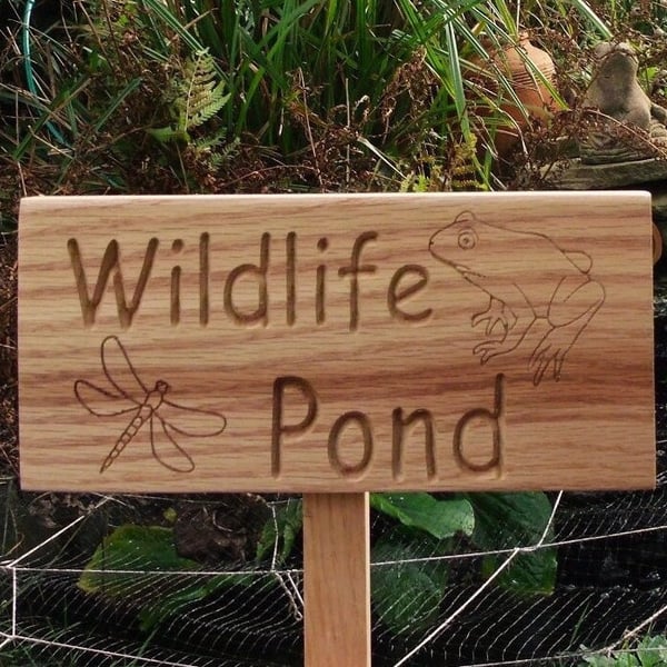 Wildlife PondPersonalised wooden signCarved Oak PlaqueGarden signBirthday Gift