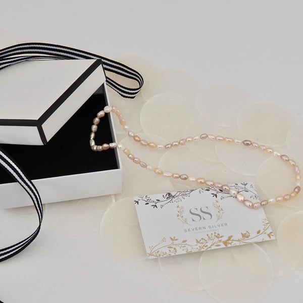 Freshwater Seed Pearl Necklace - stretch - June Birthday