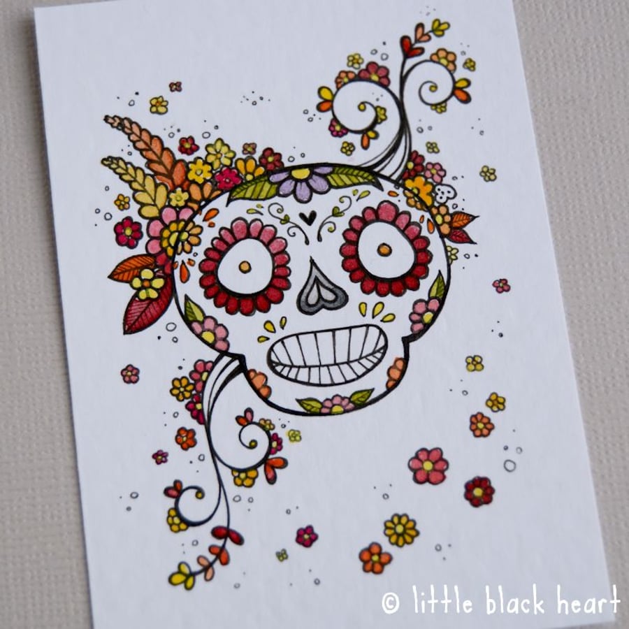 autumnal sugarskull - original aceo