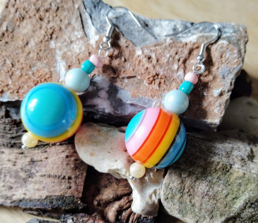 Hook earrings with multicoloured beads - dangle drop style