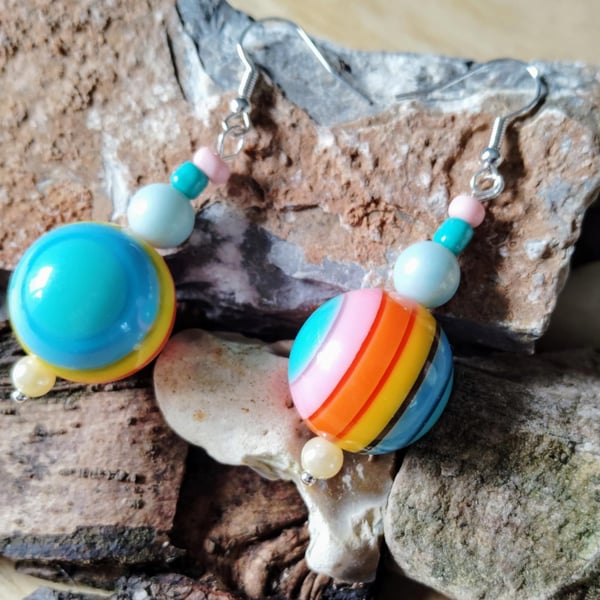 Hook earrings with multicoloured beads - dangle drop style