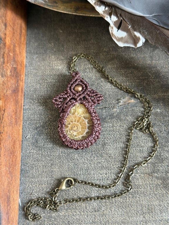 Boho Ammonite Fossil Celtic design necklace, includes Free UK delivery
