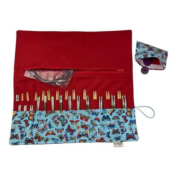 Interchangeable knitting needle case with Liberty fabric , butterfly addi case, 