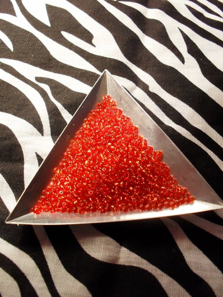10g Foil-Lined Glass Seed Beads - 2mm - Red 