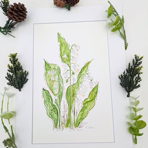 Lily of the valley hand-painted original watercolour painting 