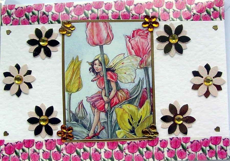 Fairy - Hand Crafted Decoupage Greeting Card - Blank - 3046