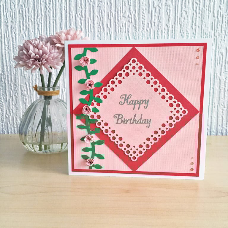Quilled roses birthday card - personalised to any age