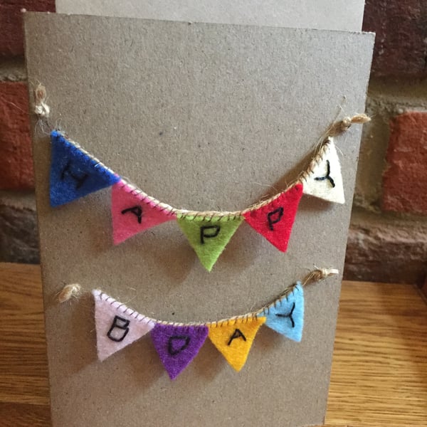 Happy birthday card - felt flag bunting