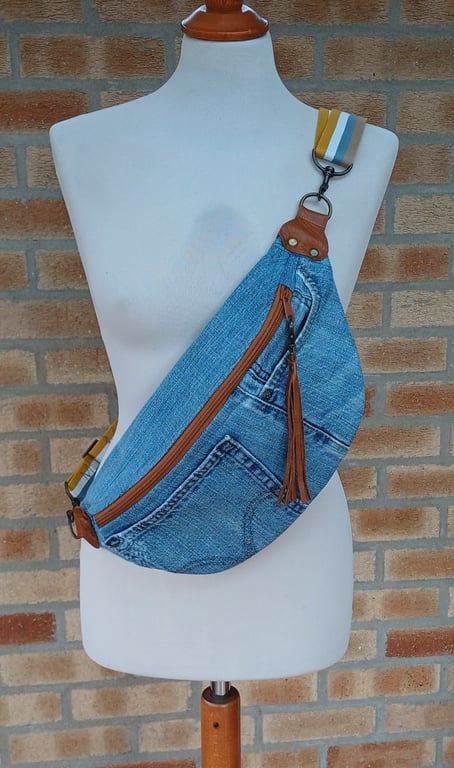 Denim sling bag upcycled jeans crossbody bag unisex bag