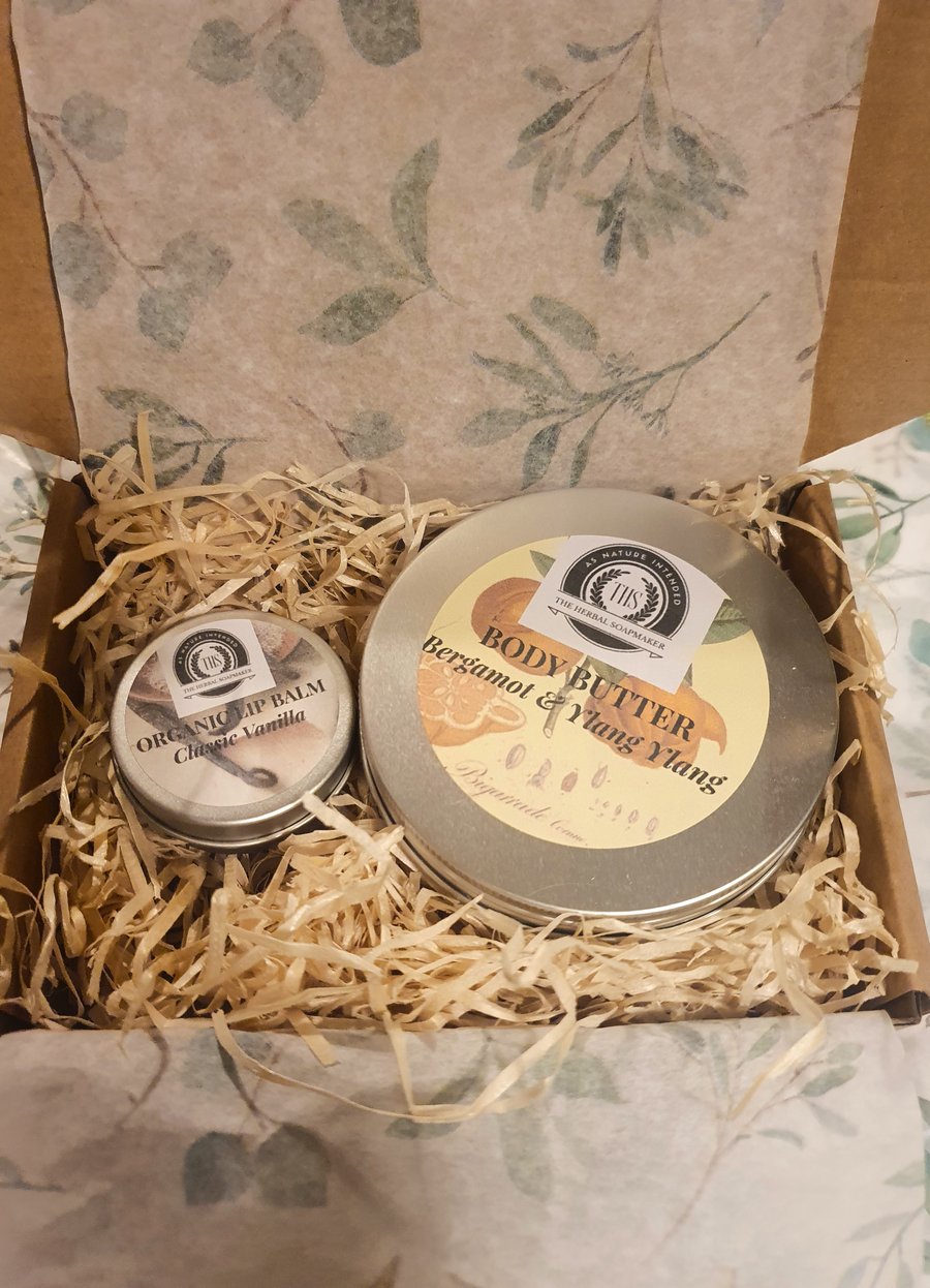 Moisturising Gift Box with whipped body butter and organic lip balm